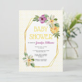 goudveelhoek, bloemen, polka stift baby shower kaart (Staand voorkant)