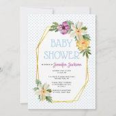 goudveelhoek, bloemen, polka stift baby shower kaart (Voorkant)