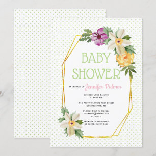 goudveelhoek, bloemen, polka stift baby shower kaart