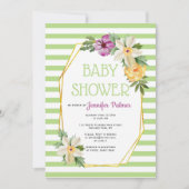 Goudveelhoek en bloemen groen baby shower kaart (Voorkant)