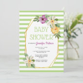 Goudveelhoek en bloemen groen baby shower kaart (Staand voorkant)