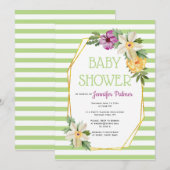 Goudveelhoek en bloemen groen baby shower kaart (Voorkant / Achterkant)