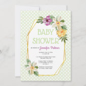 Goudveelhoek en bloemen groen baby shower kaart (Voorkant)