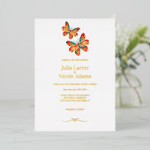 Goudverbrande Sinaasappels vlinder bruiloft Folie Uitnodiging (Staand Voorkant)