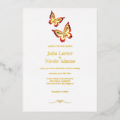 Goudverbrande Sinaasappels vlinder bruiloft Folie Uitnodiging (Voorkant)