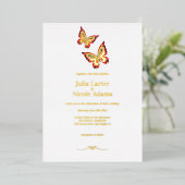 Goudverbrande Sinaasappels vlinder bruiloft Folie Uitnodiging (Staand Voorkant)