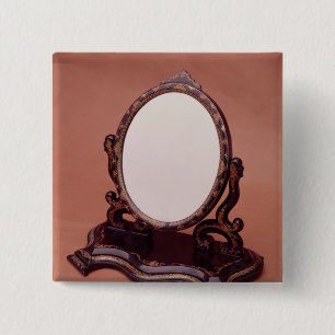 Goudverf papier-machispiegel, c.1890 vierkante button 5,1 cm