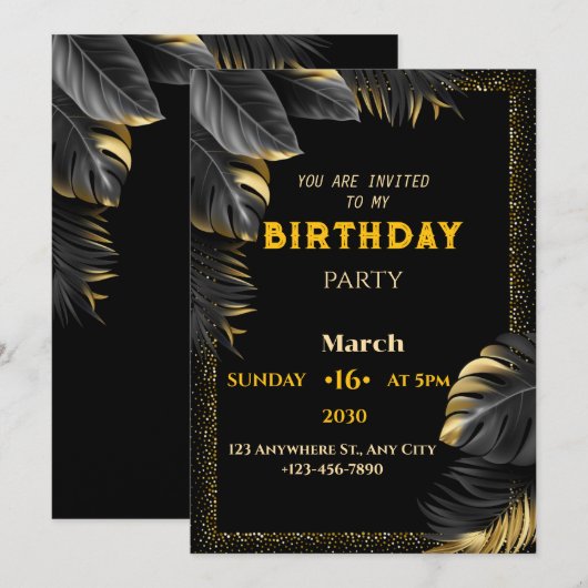 goudverjaardagsuitnodiging kaart (Voorkant / Achterkant)