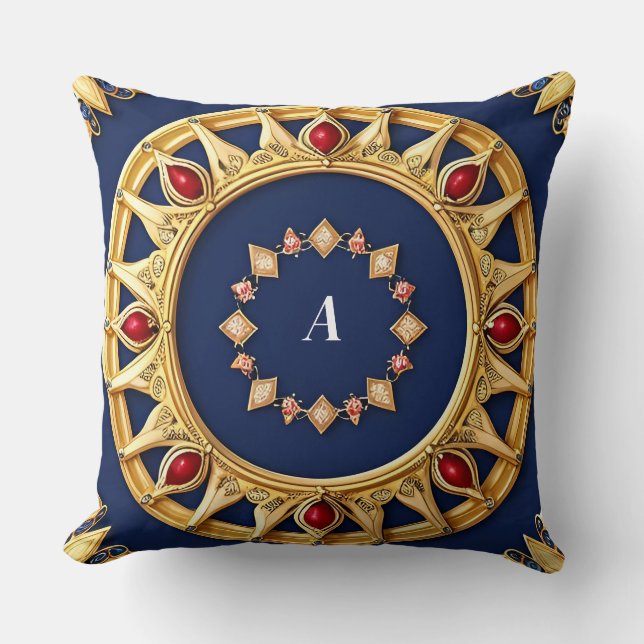 Goudversierd cirkelvormig ontwerp kussen (Voorkant)