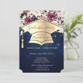 Goudverstuiver, sterren, bloemen blauw Afstuderen Kaart (Staand voorkant)