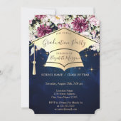 Goudverstuiver, sterren, bloemen blauw Afstuderen Kaart (Voorkant)