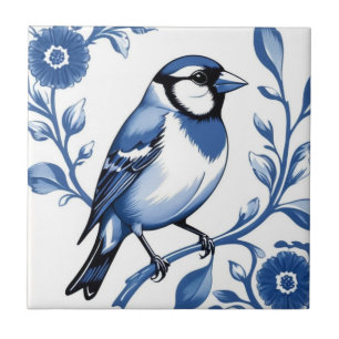 Goudvink Delfts Blauw en Wit Bloemvink Vogel Tegeltje
