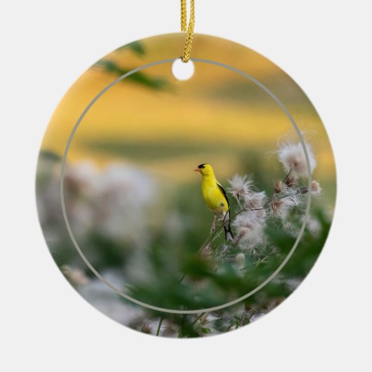 goudvink en distel herfst keramisch ornament (Voorkant)