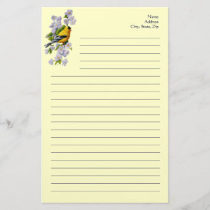 Goudvink Vogel & Appelbloesems Geel Briefpapier