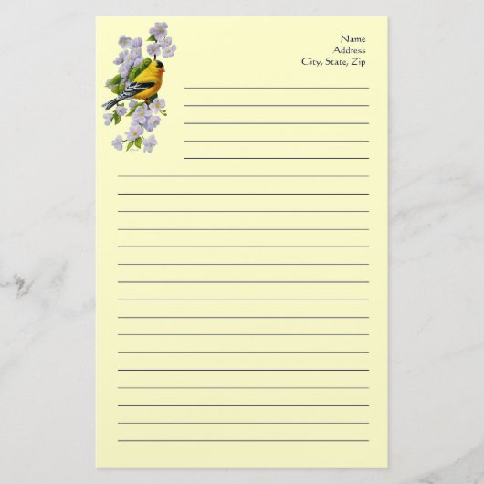 Goudvink Vogel & Appelbloesems Geel Briefpapier (Voorkant)