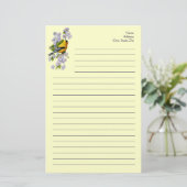 Goudvink Vogel & Appelbloesems Geel Briefpapier (Staand voorkant)