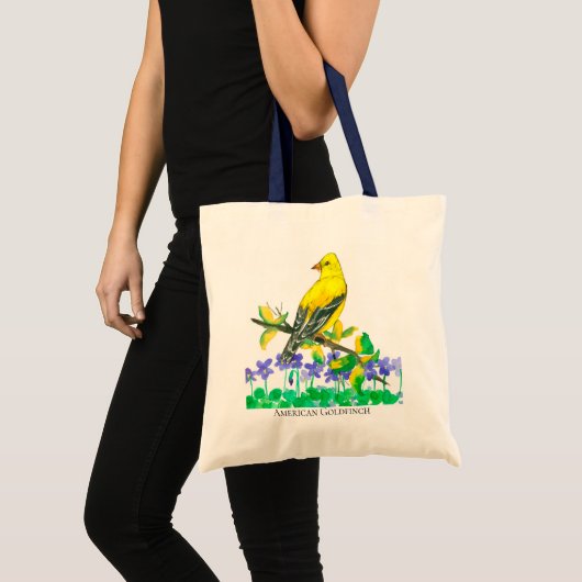 Goudvink Vogel Paarse Violets Wildflowers Tote Bag (Voorkant (product))
