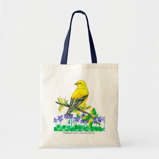 Goudvink Vogel Paarse Violets Wildflowers Tote Bag (Voorkant)