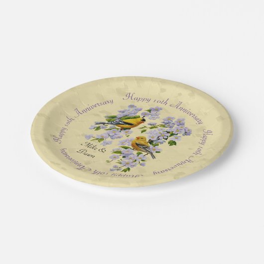 Goudvinken en appelbloesem-geel papieren bordje (Gekanteld)