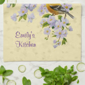 Goudvinken en appelbloesem-geel theedoek (Gevouwen)