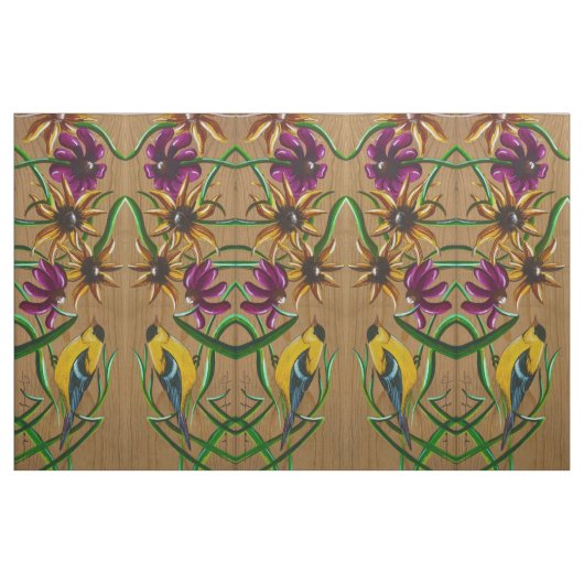 Goudvinken en bloemen stof (Fat Quarter)