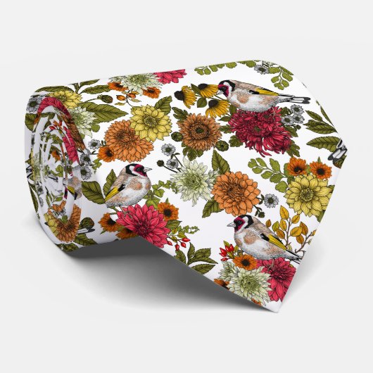 goudvinken en bloemen stropdas (Opgerold)