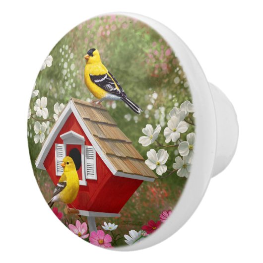 Goudvinken en katoenhuis keramische knop (Rechts)