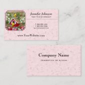 Goudvinken en rode vogelhuisje roze visitekaartje (Voorkant / Achterkant)