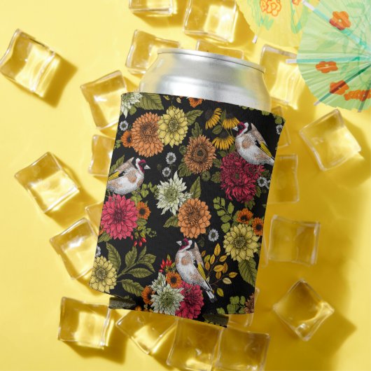 Goudvinken in de tuin op zwart blikjeskoeler (Insitu Zomer)