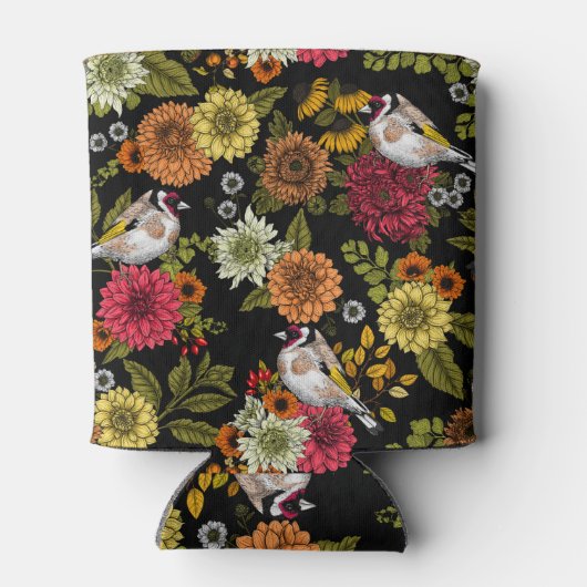 Goudvinken in de tuin op zwart blikjeskoeler (Achterkant)