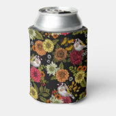 Goudvinken in de tuin op zwart blikjeskoeler (Blikje Achterkant)