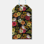 Goudvinken in de tuin op zwart cadeaulabel (Voorkant)