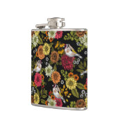 Goudvinken in de tuin op zwart heupfles (Links)