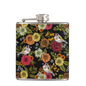 Goudvinken in de tuin op zwart heupfles (Voorkant)