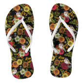 Goudvinken in de tuin op zwart teenslippers (Voetbed)