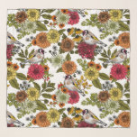 Goudvinken in de tuin sjaal<br><div class="desc">Handgetekende goudvinken op boeketten en bladeren- dahlia's,  chrysanten,  calendula,  conebloemen,  klimop en varens</div>