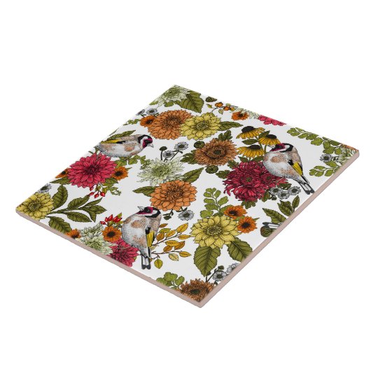 Goudvinken in de tuin tegeltje (Zijkant)