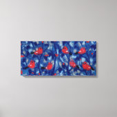 Goudvinken, Rode Vogels Blauwe Bomen Vezelschilder Canvas Afdruk (Voorkant)
