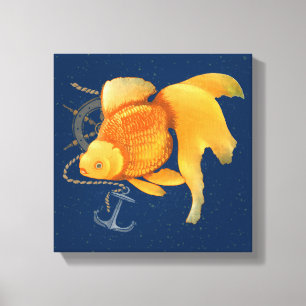 Goudvis Anker Schepen Stuurwiel Zeevaart Canvas Afdruk