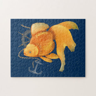 Goudvis anker schip wiel nautische puzzel legpuzzel