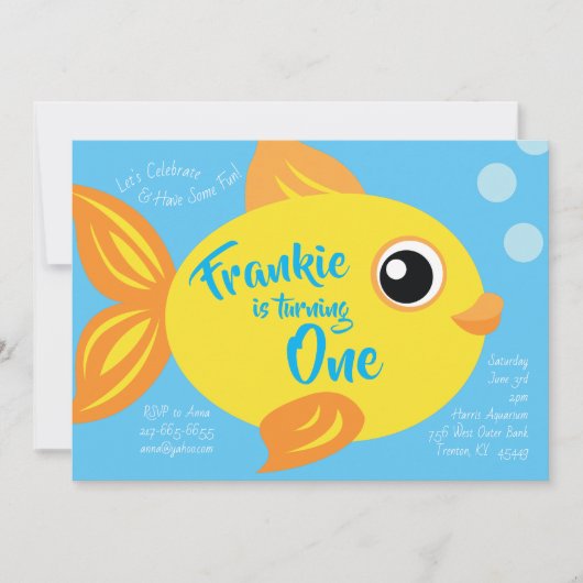 Goudvis Aquarium 1e verjaardag Cute Uitnodigingen (Voorkant)