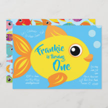 Goudvis Aquarium 1e verjaardag Cute Uitnodigingen