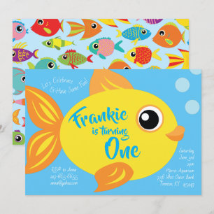 Goudvis Aquarium 1e verjaardag Cute Uitnodigingen