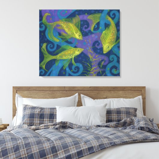 Goudvis, blauw en geel, onderwater canvas afdruk (Insitu (Slaapkamer))