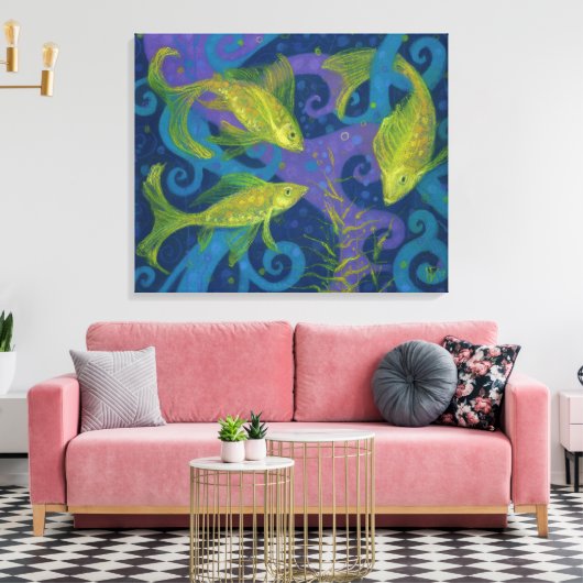 Goudvis, blauw en geel, onderwater canvas afdruk (Insitu (Woonkamer))