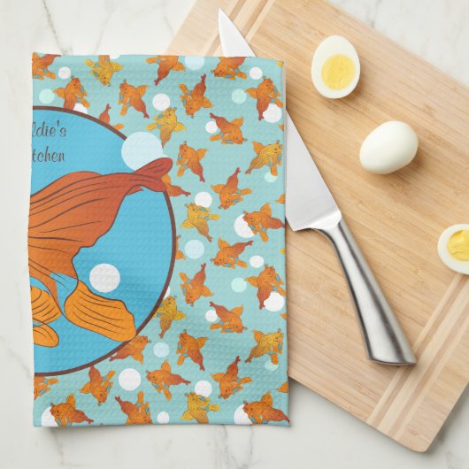 Goudvis en bubbels Grafisch Patroon op maat Theedoek (Quarter Fold)