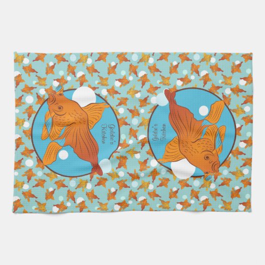 Goudvis en bubbels Grafisch Patroon op maat Theedoek (Horizontaal)