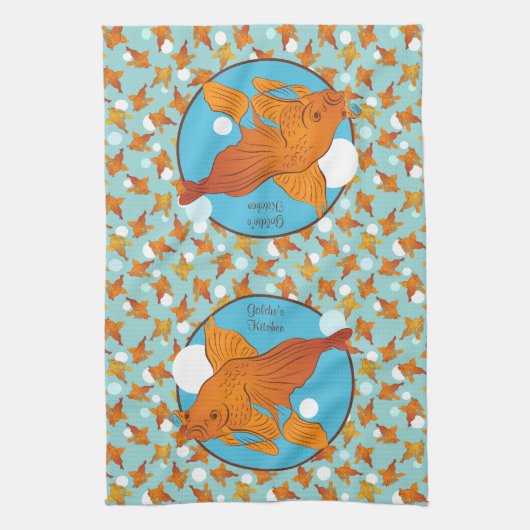 Goudvis en bubbels Grafisch Patroon op maat Theedoek (Verticaal)