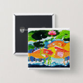 Goudvis en waterlelie vierkante button 5,1 cm (Voorkant /achterkant)