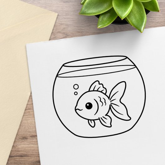 Goudvis in een Kom Kleur Me Rubberstempel